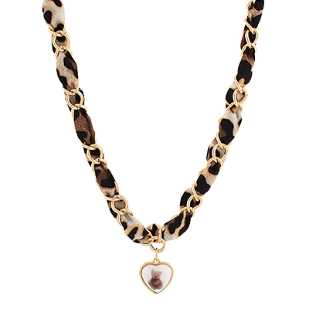 Heart w/Teddy Bear Scarf Chain Necklace